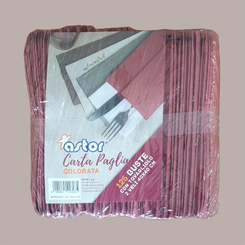 125 Pz Buste Portaposate Carta Paglia Bordeaux Tovagliolo 40x40 [15040c1d]