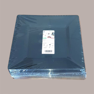 25 Pz Piatto Quadrato Rigido Nero Black Plate PS 23x23H1,8 cm [e191bb88]