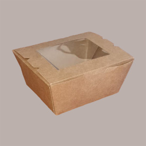 50 Box Alimenti Piccolo Asporto Carta Marrone Finestra 130x110H65 [065f5083]