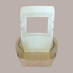 50 Box Alimenti Piccolo Asporto Carta Marrone Finestra 130x110H65