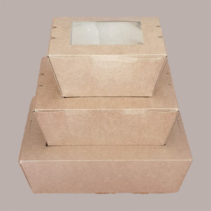 50 Box Alimenti Piccolo Asporto Carta Marrone Finestra 130x110H65 [6d349594]