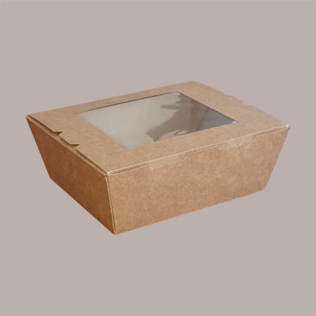 50 Box Alimenti Medio Asporto Carta Marrone Finestra 175x140H65 [c8415c33]