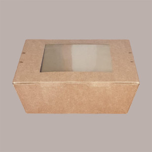 50 Box Alimenti Medio Asporto Carta Marrone Finestra 175x140H65