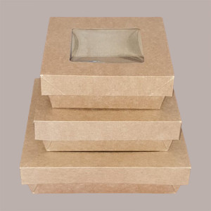 30 Box Alimenti Grande Asporto Carta Marrone Finestra 195x195H52 [7186f793]
