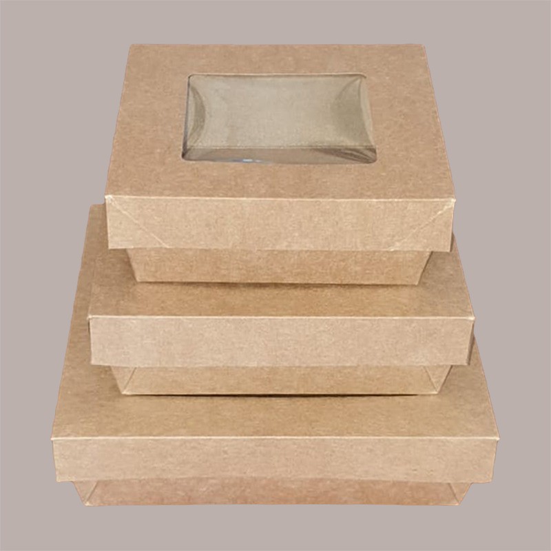 30 Box Alimenti Grande Asporto Carta Marrone Finestra 195x195H52 [7186f793]
