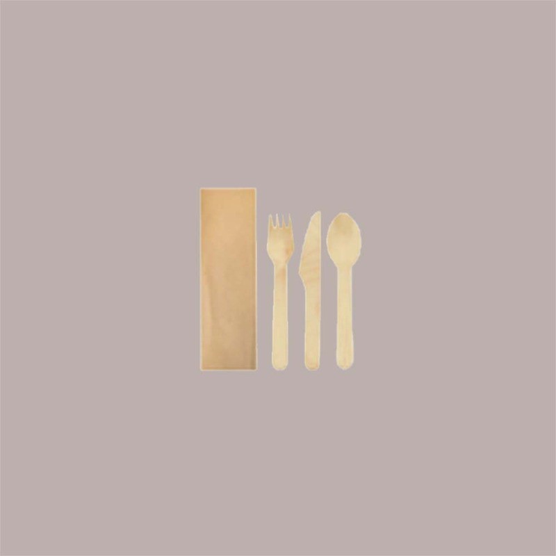 50 Pz Tris in Legno Bio Eco Forchetta Coltello Cucchiaio+Tovagliolo [4e6ba57e]