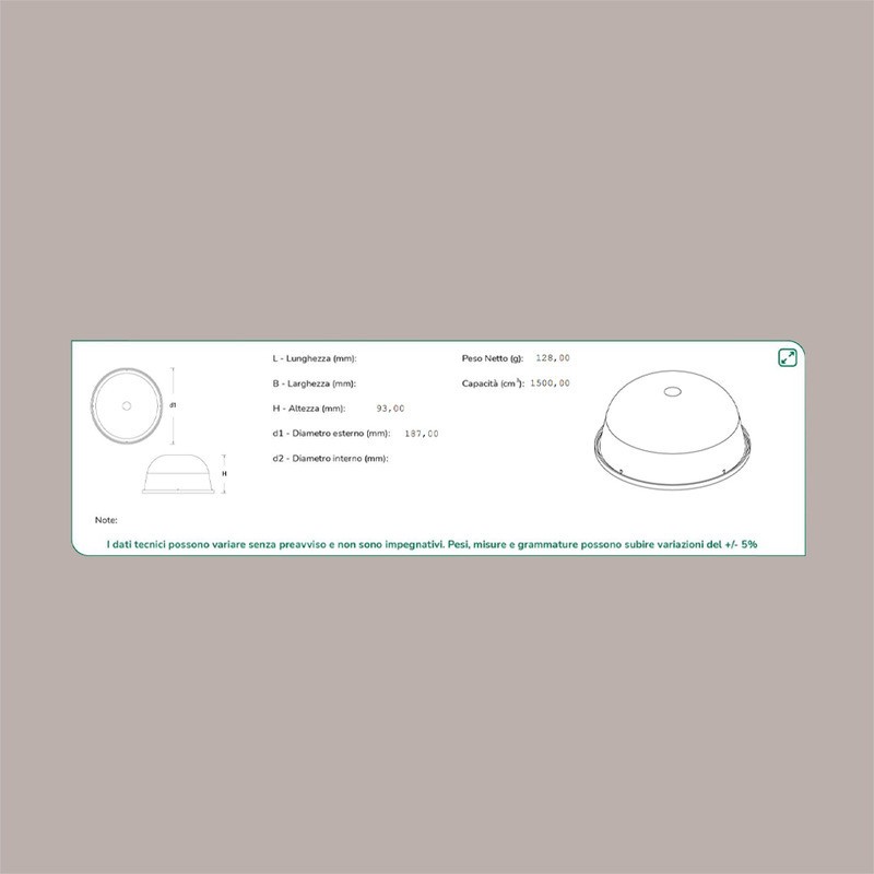 Zuccotto 14 Porzioni Liscio con Coperchio Trasparente 1500g 10 pezzi [f4c82a57]