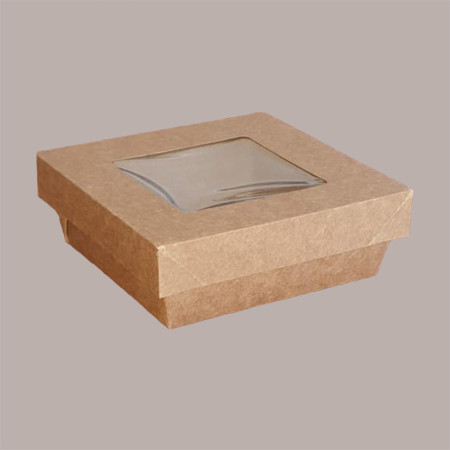 30 Box Alimenti Medio Asporto Carta Marrone Finestra 163x163H51 [bcad01b5]