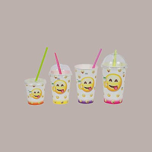 100 Pz Bicchiere Bibita Yogurt Carta Fantasia Emoticon Emoji 200cc [38599a06]