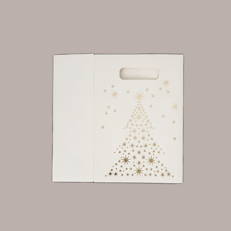 10 Pezzi Shoppers Carta Bianca Albero Natale Oro 16+8H23 [296862ad]