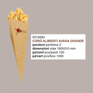 100 Pz Cono Carta Avana Porta Alimenti Fritti Grande 160H310mm [2a155276]
