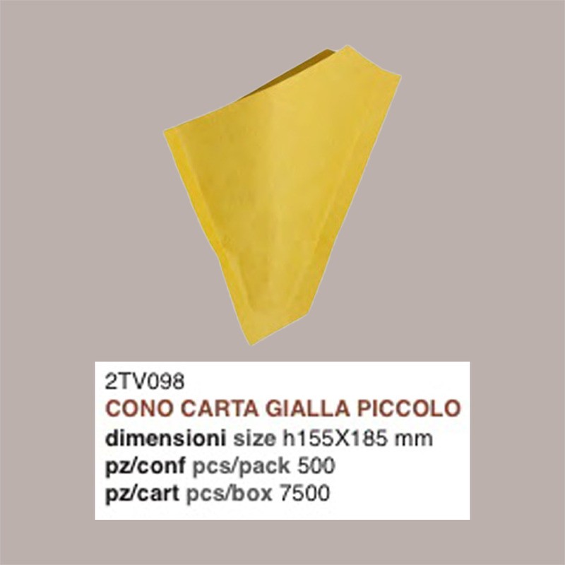 500 Cono Carta Gialla Piccolo Porta Alimenti Fritti 185H155mm [6929f092]
