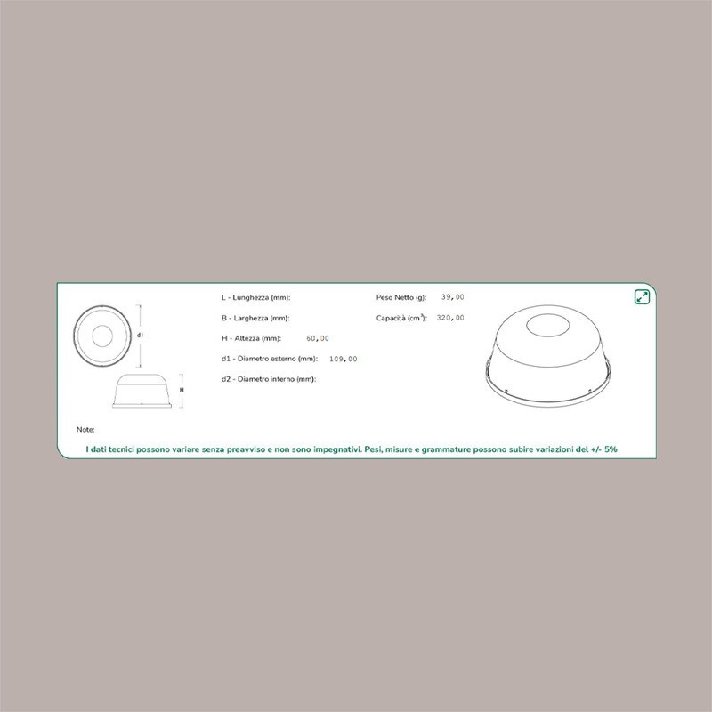 25 Pz Zuccotto 3 Porzioni Liscio con Coperchio Trasparente 300g [7a64c2db]