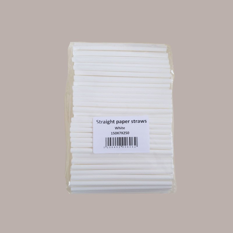 250 Pz Cannuccia Carta BIO Bianca Corta Dritta Dm7mm H150mm [75259a55]