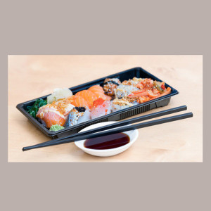50 Pz Contenitore Nero Pet Sushi Sashimi + Coperchio 240x147H50 [3056cd74]