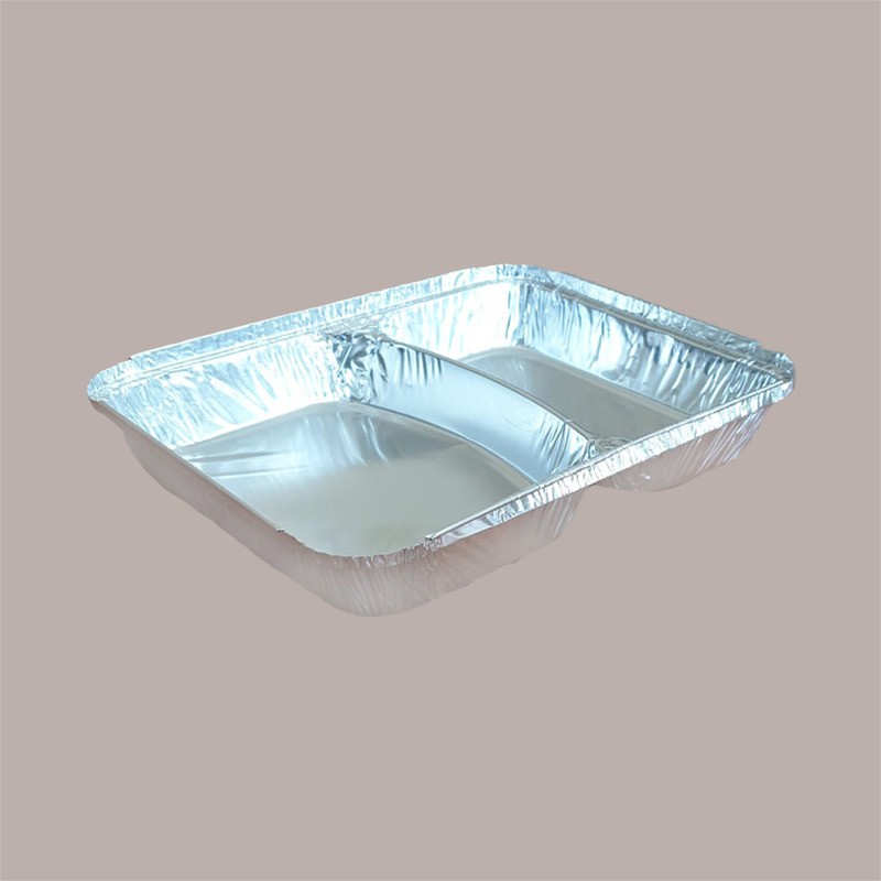 100 Contenitore Vaschetta in Alluminio Asporto 2 Scomparti R80L [e53762c0]