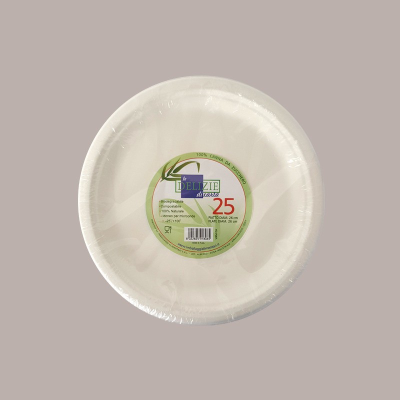 25 Pezzi Piatto Bio Eco Piano Dm26 in Carta Polpa di Cellulosa [69747657]