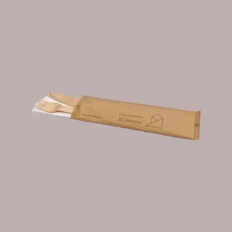 50 Bis Imbustato Monouso Forchetta e Coltello in Legno + Tovagliolo [82b7fc84]