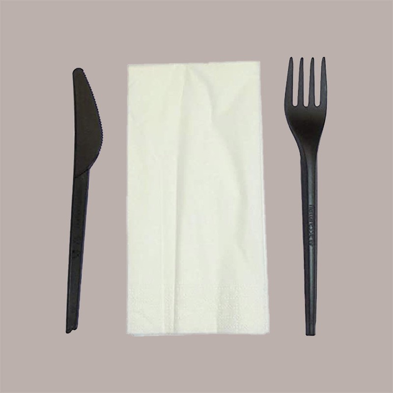 50 BIS Bio Monouso Forchetta e Coltello CPLA NERO + Tovagliolo [d35a69d6]