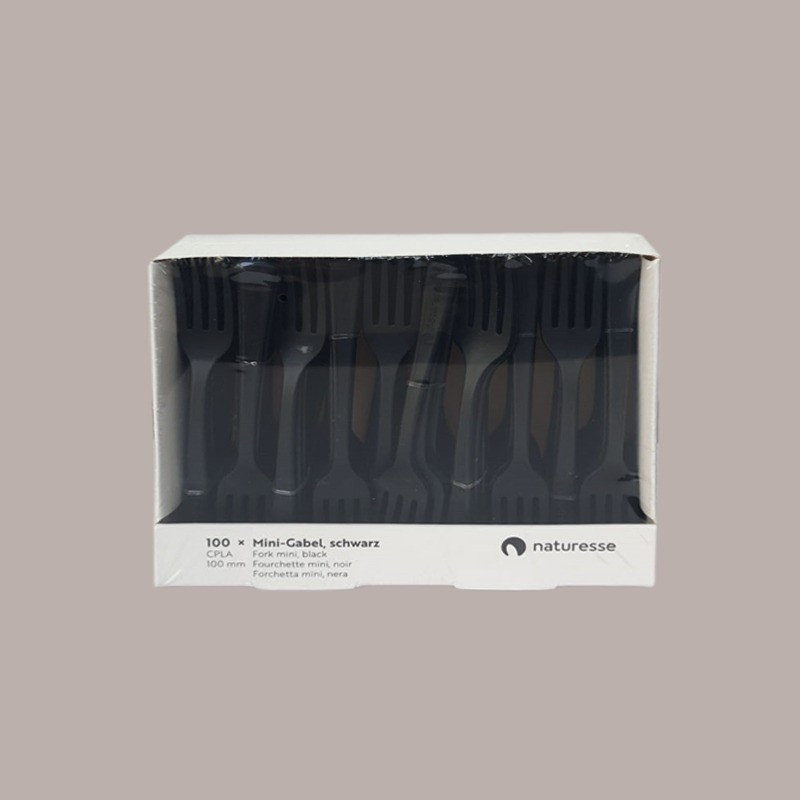 100 Pz Mini Forchetta CPLA Biodegradabile e Compostabile Nero [5f3d2afa]