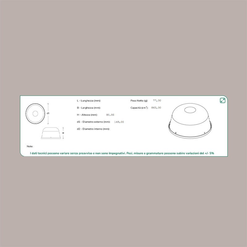 Zuccotto 8 Porzioni Liscio con Coperchio Trasparente 750g 25 pezzi [da927850]