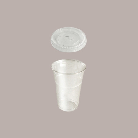 100 Pz Bicchiere Plastica PET Monouso 200cc + Coperchio Piatto Taglio Croce [4423c964]