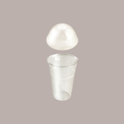 100 Pz Bicchiere Plastica PET Monouso 250cc (0,2 L alla Tacca) + Coperchio Cupola senza Foro [12f57b0a]