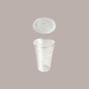 100 Pz Bicchiere Plastica PET Monouso 250cc (0,2 L alla Tacca) + Coperchio Piatto taglio croce [9b001208]