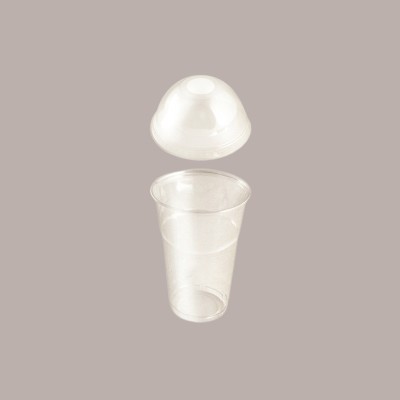 100 Pz Bicchiere Plastica PET 575cc (0,4 L alla Tacca) + Coperchio Cupola con Foro [97f19f93]