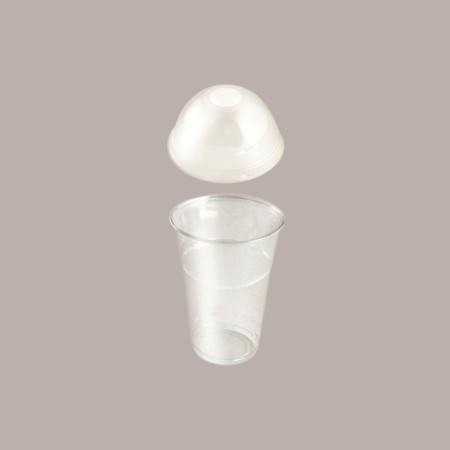 100 Pz Bicchiere Plastica PET 650cc (0,5 L alla Tacca) + Coperchio Cupola con Foro [40faa5f8]