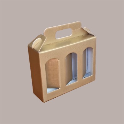 10 Pz Scatola Astuccio Porta 3 Vasetti Salse Creme in Cartoncino Seta Oro 190x60H150mm [886aee5f]