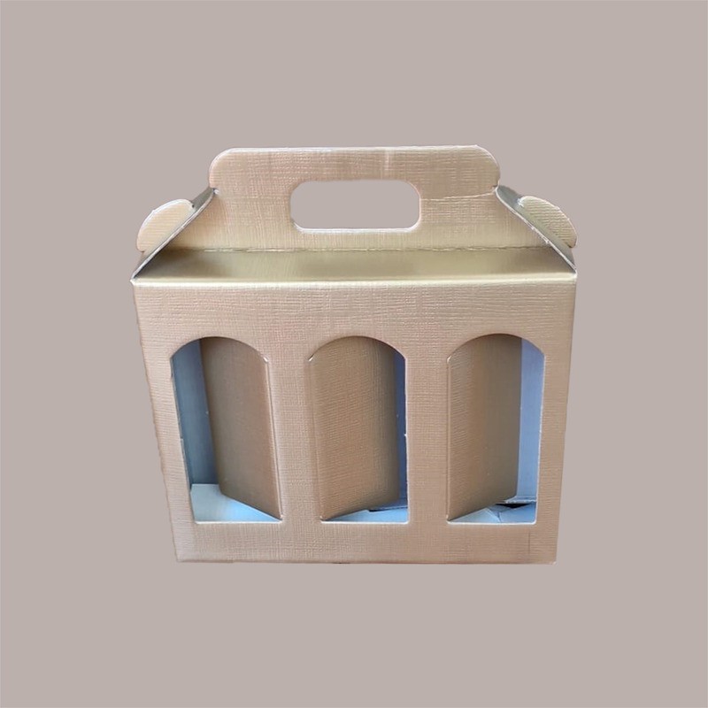 10 Pz Scatola Astuccio Porta 3 Vasetti Salse Creme in Cartoncino Seta Oro 190x60H150mm [514cad52]