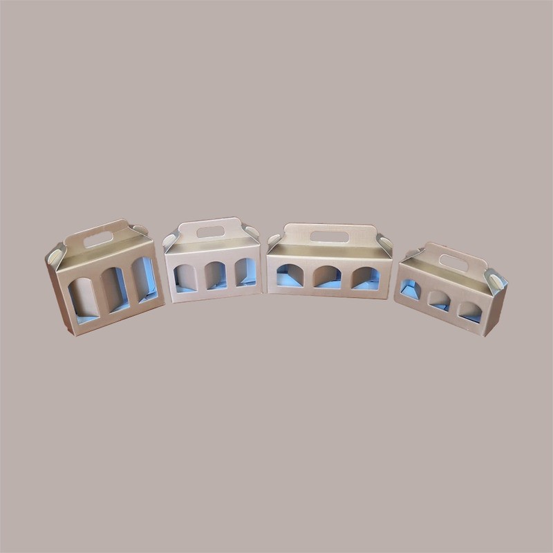 10 Pz Scatola Astuccio Porta 3 Vasetti Salse Creme in Cartoncino Seta Oro 190x60H150mm [e0348ae1]