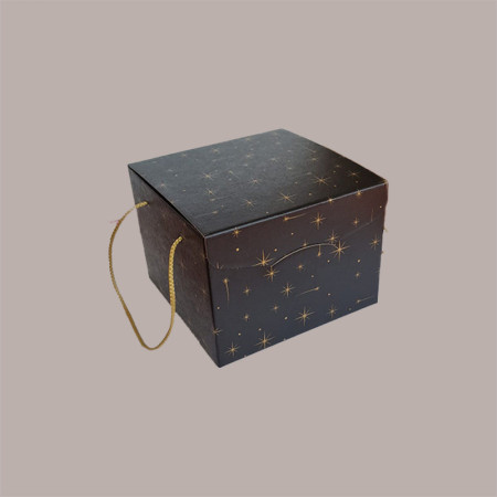 5 Pz Scatola per Confezioni Regalo Porta Panettone Basso Segreto in Carta Nero Grafica Stelle Oro 245x245H180mm [169d776d]