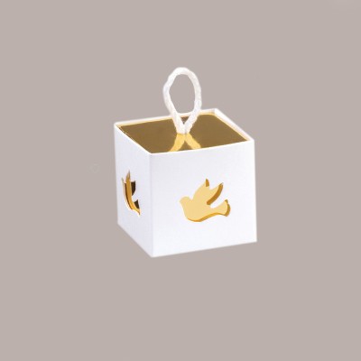 20 Pz Scatola con Cordino Ideale per Piccoli Articoli Regalo Carta Bianca Grafica Colomba 50x50x50mm [5c624c81]