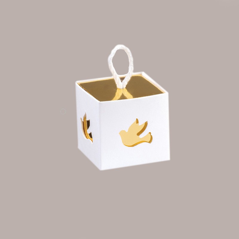 20 Pz Scatola con Cordino Ideale per Piccoli Articoli Regalo Carta Bianca Grafica Colomba 50x50x50mm [5c624c81]