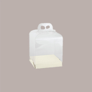 Scatola per Confezione Regalo Porta Panettone Alto Base Carta Bianco Astuccio Trasparente PVC 200x200H210mm 5 pezzi [36d9b42f]