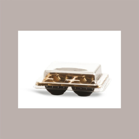 25 Pz Scatola Porta Macaron Fondo Oro Coperchio Trasparente 4 Scomparti [9d86333b]