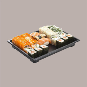 50 Pz Contenitore Nero Pet Sushi Sashimi + Coperchio 168x117H50