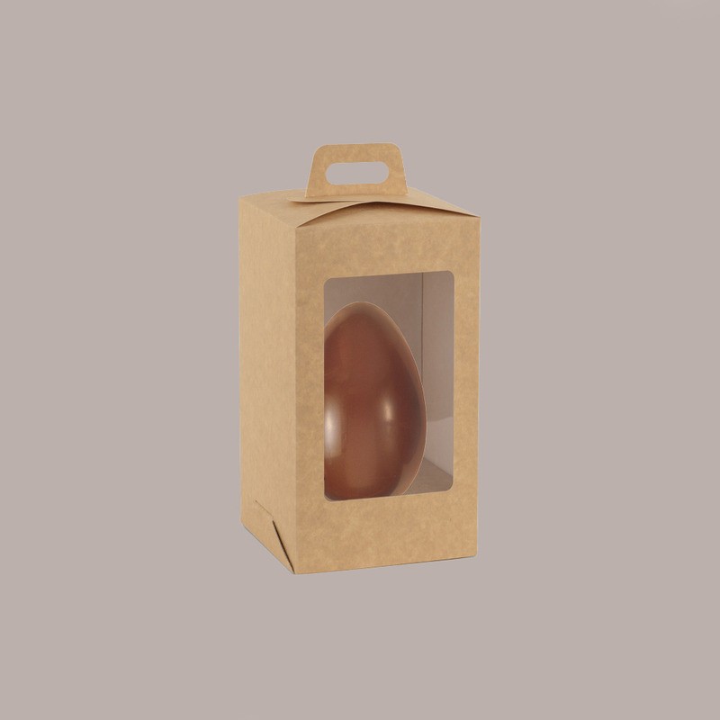 5 Pz Scatola Porta Uovo Cioccolato con Fondo in Carta Nature Golosa con Finestra Trasparente 150x150x270 mm [082302c5]