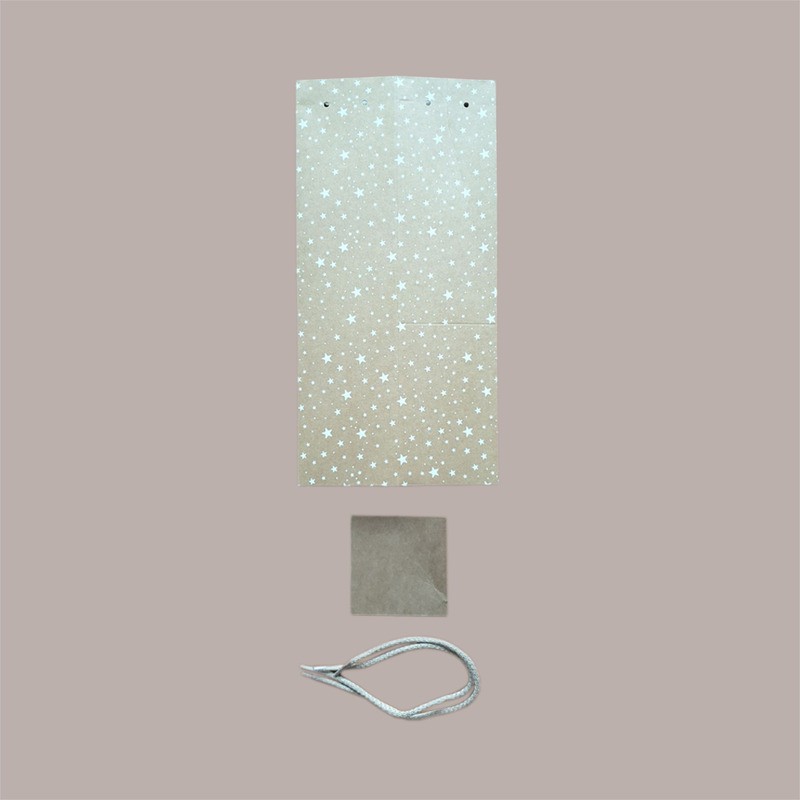 10 Pz Busta Porta 1 Bottiglia Olio Vino Magnum Carta Marrone Grafica Stelle Bianche Galaxy 115x115H380mm [a4115731]