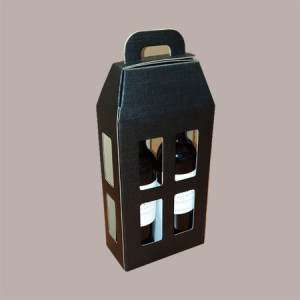 10 Pz Scatola Porta 2 Bottiglie Olio Vino in Carta Grafica Seta Nero a Forma di Lanterna 180x90H370mm