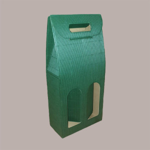 10 Pz Scatola Porta 2 Bottiglie Olio Vino in Carta Onda Verde 180x90x385mm [aefb9adb]