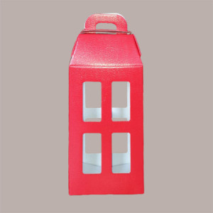 10 Pz Scatola Porta 2 Bottiglie Olio Vino in Carta Rosso Effetto Pelle a Forma di Lanterna 180x90H370mm