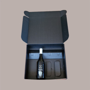 5 Pz Scatola per Confezione Regalo Porta 4 Bottiglie Olio Vino Cantinetta Stesa in Carta Nero Effetto Pelle 340x370H90mm