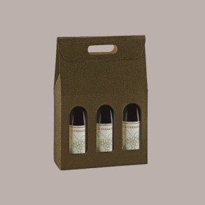 10 Pz Scatola Porta 3 Bottiglie Olio Vino in Carta Marrone Effetto Pelle 270x90H385mm [7ea4e9fa]