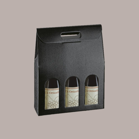 10 Pz Scatola Porta 3 Bottiglie Olio Vino in Carta Nero Effetto Pelle 270x90H385mm [c9b928fe]