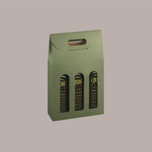 10 Pz Scatola Porta 3 Bottiglie Olio 0,5 L in Carta Grafica Linea Verde 200x65H335mm [15202bed]