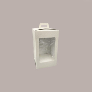 5 Pz Scatola Porta Uovo Cioccolato con Fondo in Carta Pelle Bianco Golosa con Finestra Trasparente 150x150x270 mm [40002c7d]