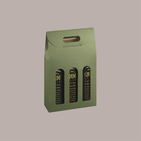 10 Pz Scatola Porta 3 Bottiglie Olio 0,25 L in Carta Grafica Linea Verde 170x55H305mm [1aa70bd9]